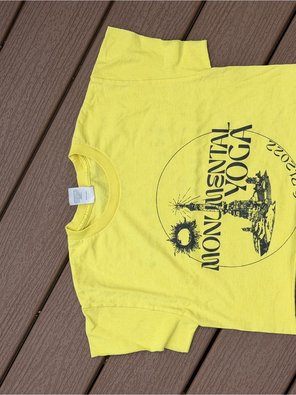 Hanes Yellow Monumental Yoga Custom Cropped Graphic Tee S